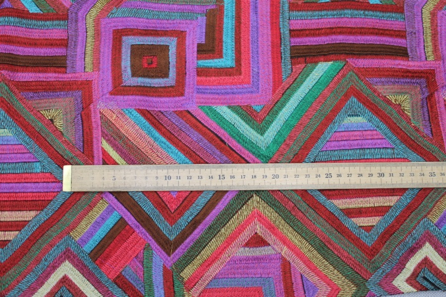 Geometric Multi Colour Embroidered Dupion fabric, image 6 of 6