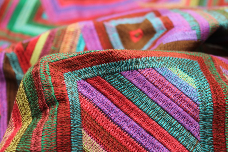 Geometric Multi Colour Embroidered Dupion fabric, image 3 of 6
