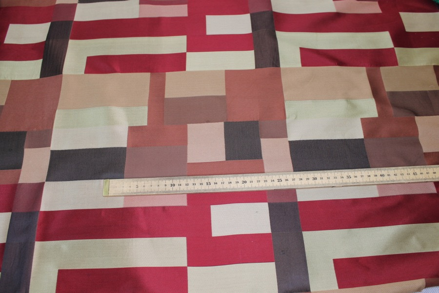 Geometric Red, Gold and Brown Poly Brocade fabric, image 3 of 9