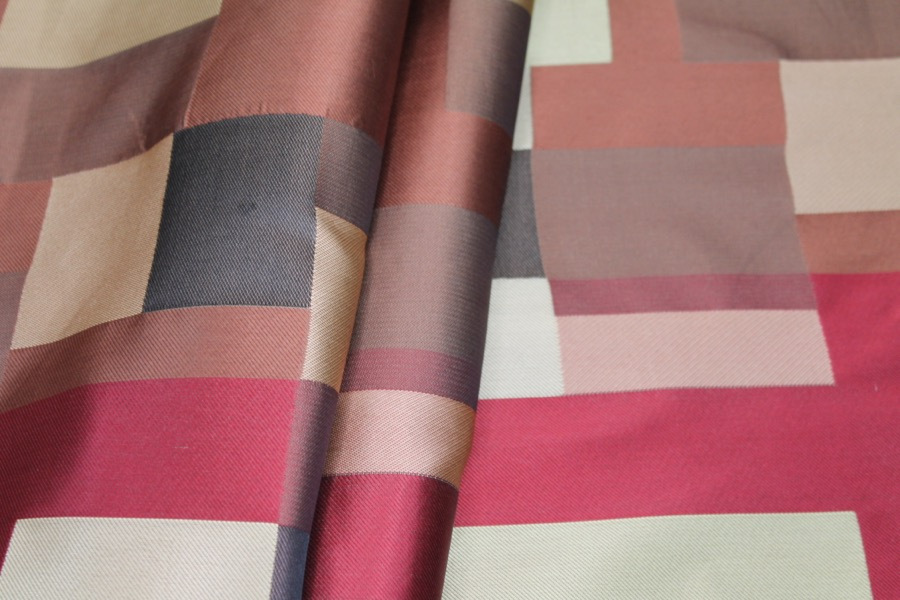 Geometric Red, Gold and Brown Poly Brocade fabric, image 2 of 9