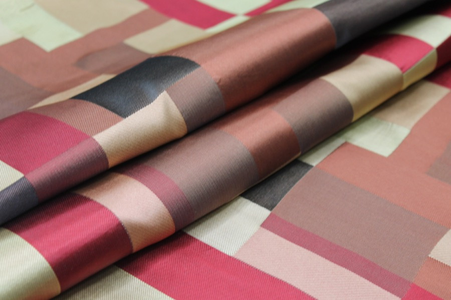Geometric Red, Gold and Brown Poly Brocade fabric