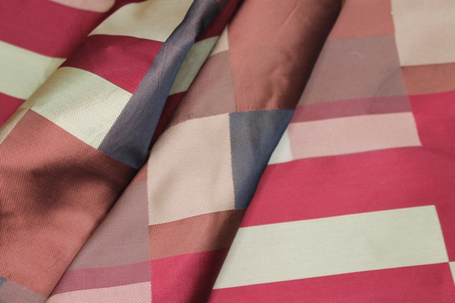 Geometric Red, Gold and Brown Poly Brocade fabric, image 4 of 9