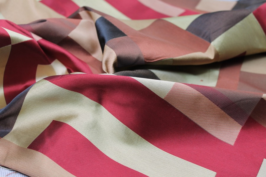 Geometric Red, Gold and Brown Poly Brocade fabric, image 9 of 9