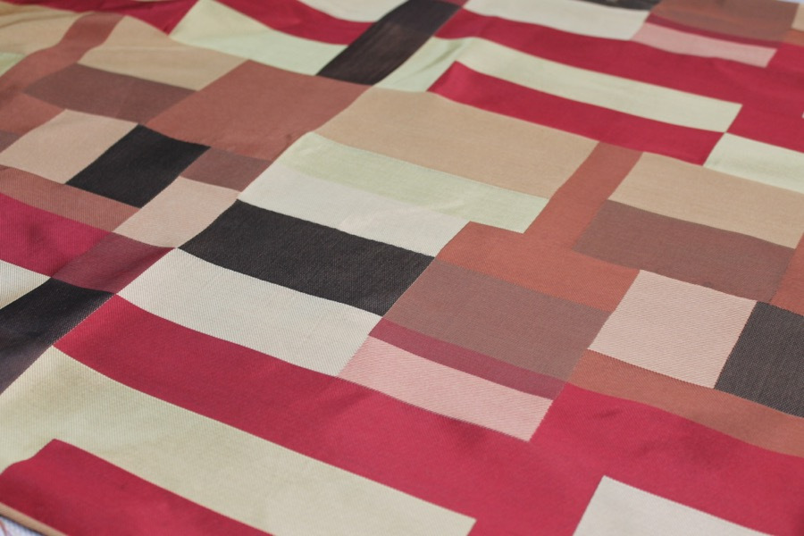 Geometric Red, Gold and Brown Poly Brocade fabric, image 7 of 9