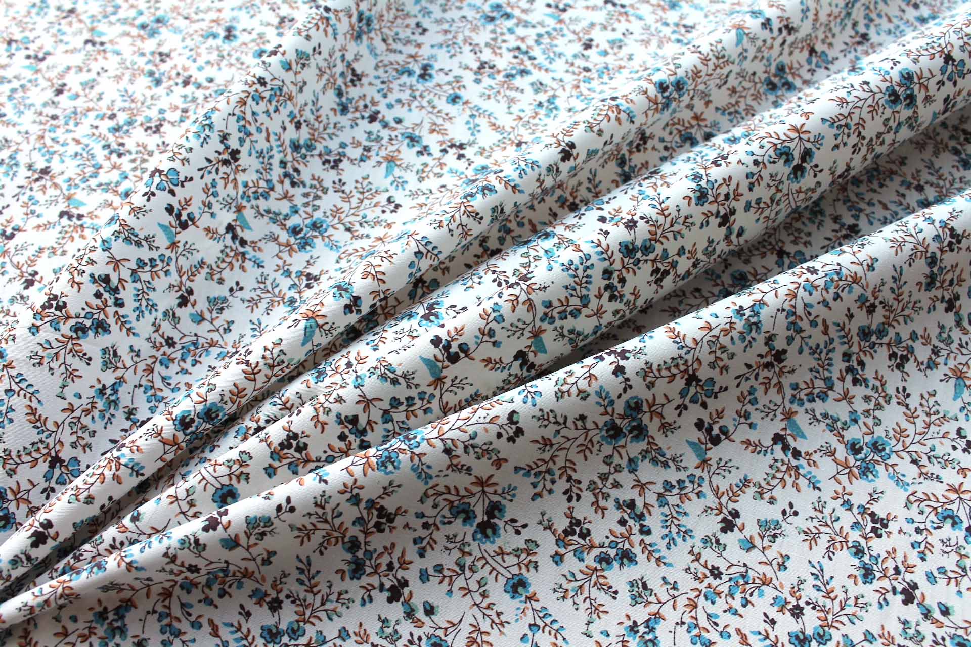 Printed Cotton Lawn - Plum, Tan and Blue on Off White fabric, image 3 of 5