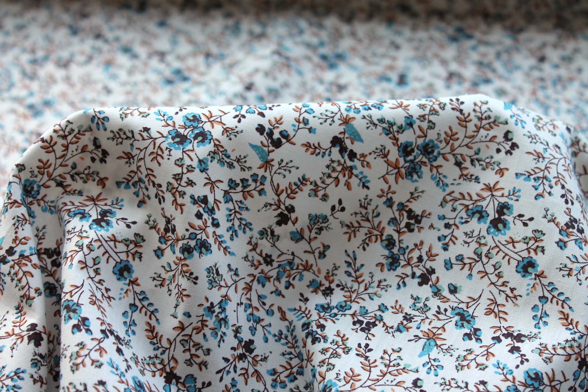Printed Cotton Lawn - Plum, Tan and Blue on Off White fabric, image 5 of 5