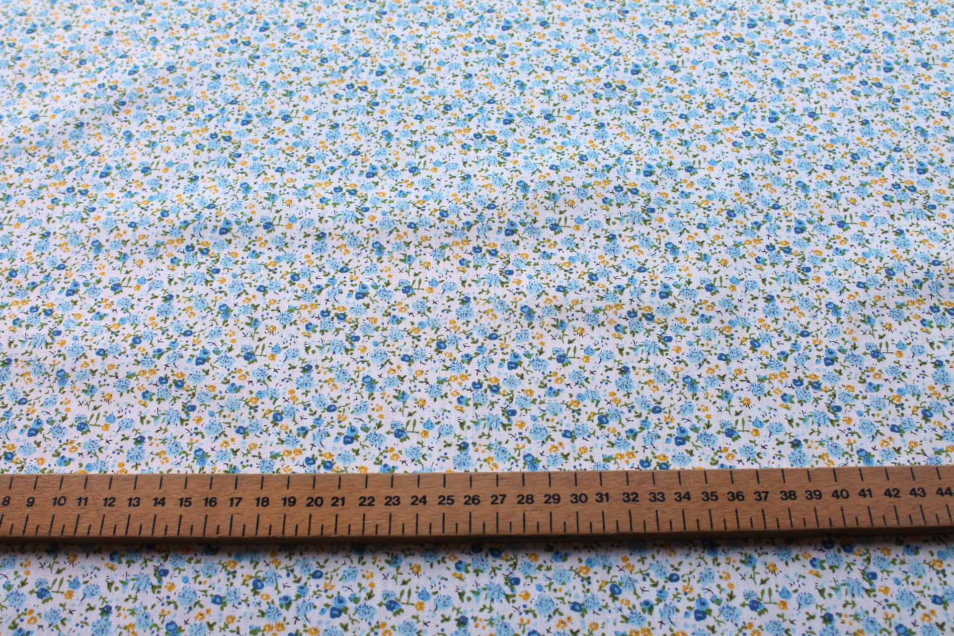 Printed Cotton Lawn - Yellow, Green, Dark and Pale Blue on Off White fabric, image 2 of 5