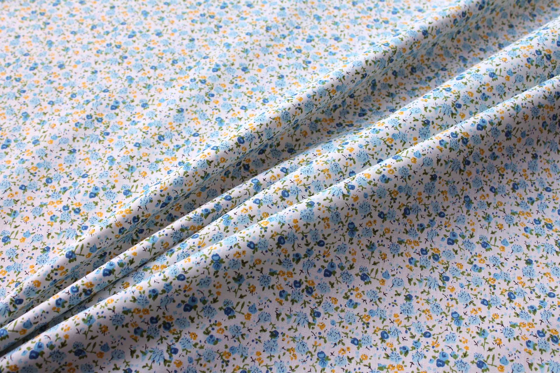 Printed Cotton Lawn - Yellow, Green, Dark and Pale Blue on Off White fabric, image 3 of 5