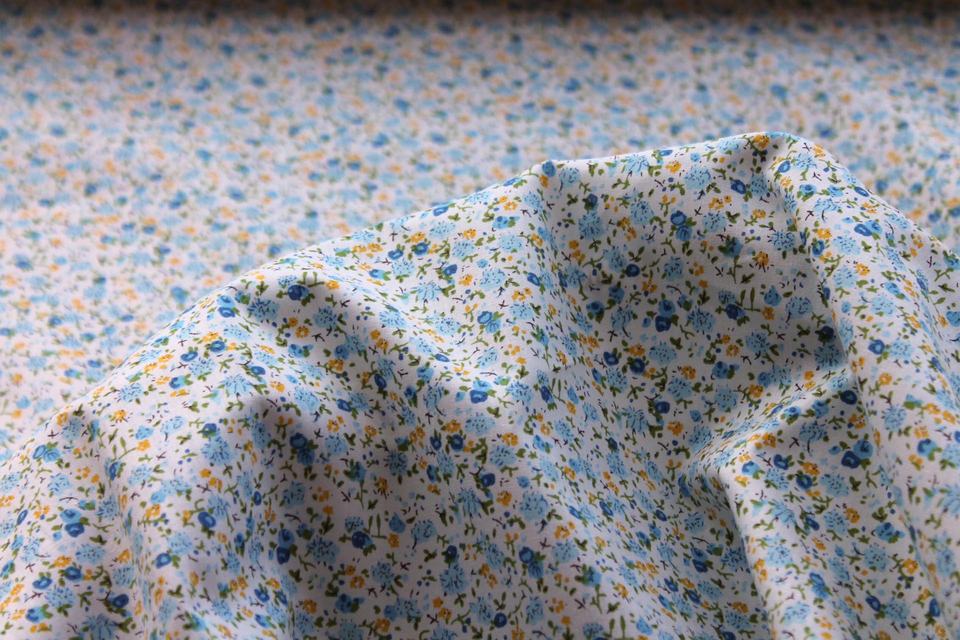 Printed Cotton Lawn - Yellow, Green, Dark and Pale Blue on Off White fabric, image 5 of 5