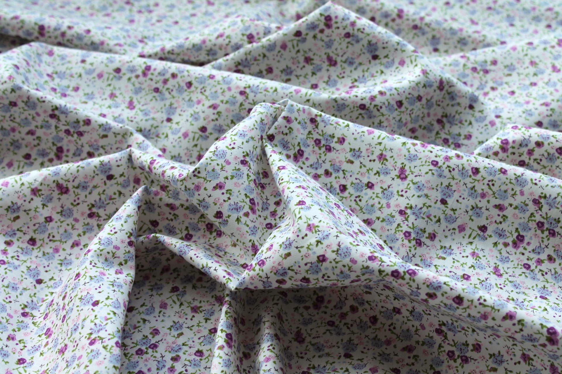 Printed Cotton Lawn - Pink, Purple and Green on Off White fabric, image 4 of 5