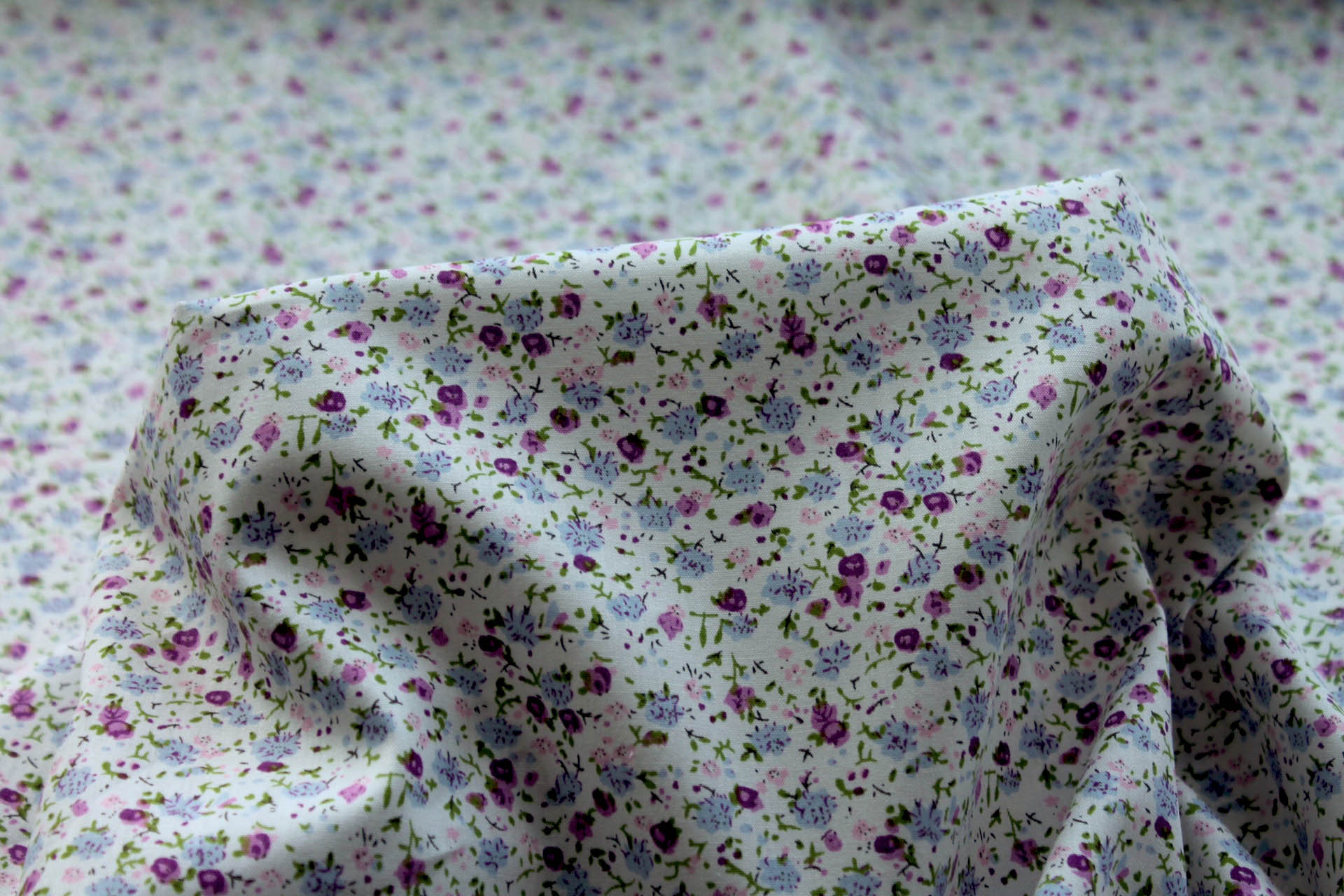 Printed Cotton Lawn - Pink, Purple and Green on Off White fabric, image 5 of 5