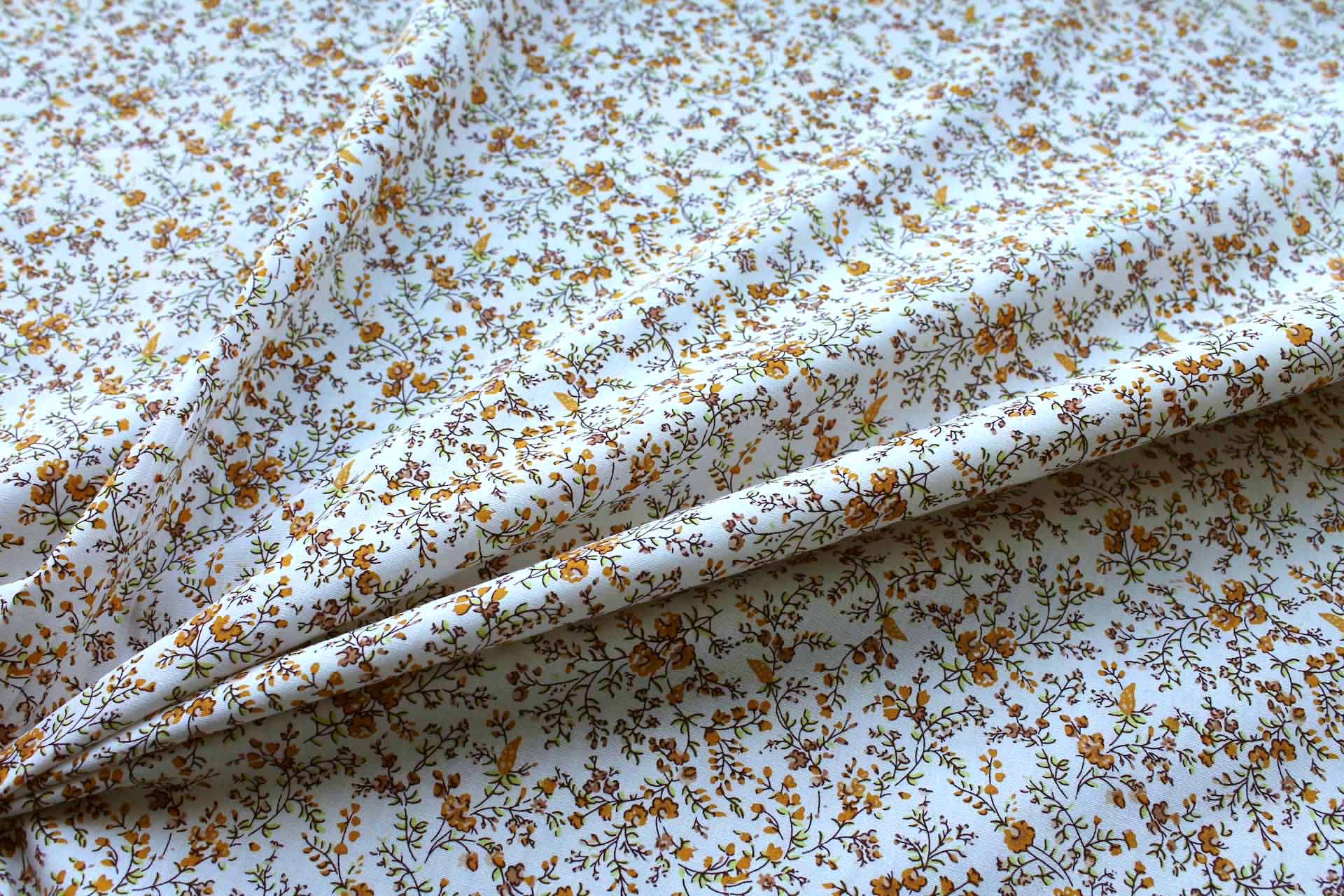 Printed Cotton Lawn - Orange, Tan and Green on Off White fabric, image 3 of 5