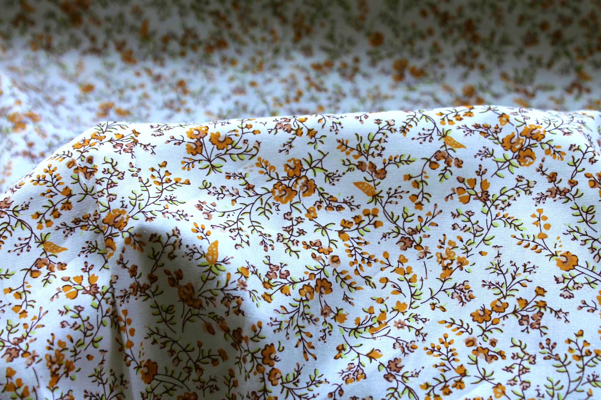 Printed Cotton Lawn - Orange, Tan and Green on Off White fabric, image 5 of 5