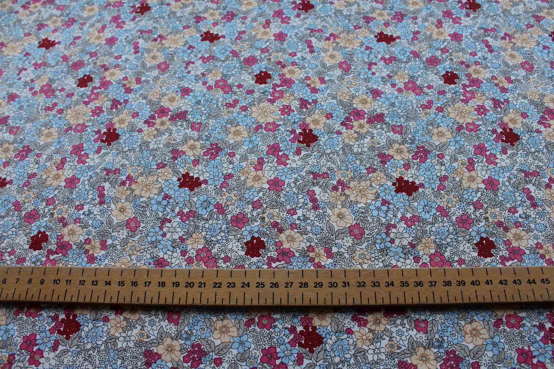 Printed Cotton Lawn - Yellow, Pink and Pale Blue on Off White fabric, image 2 of 5