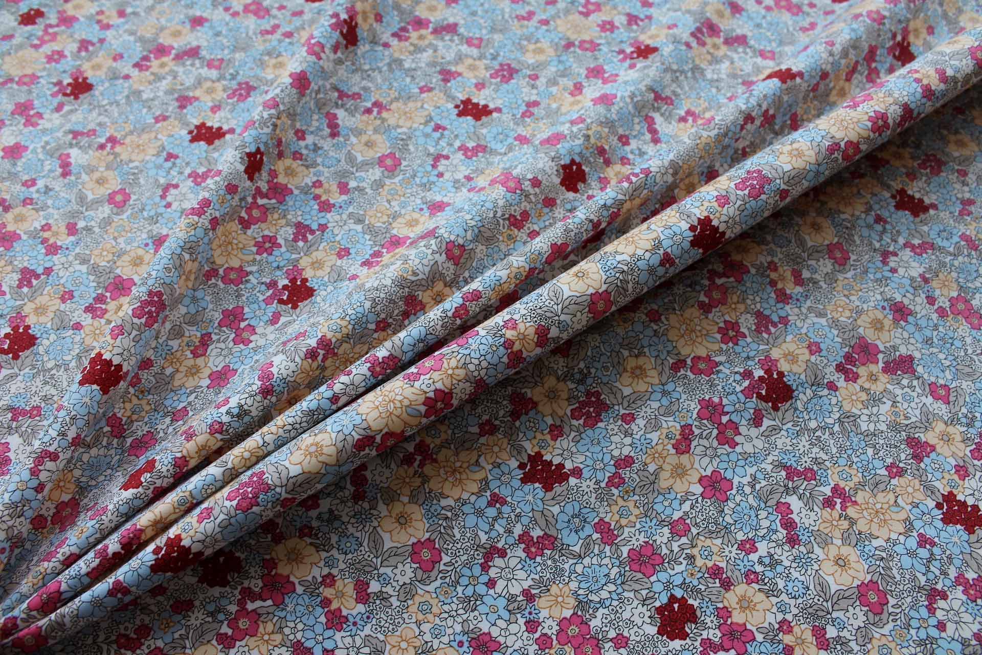 Printed Cotton Lawn - Yellow, Pink and Pale Blue on Off White fabric, image 3 of 5