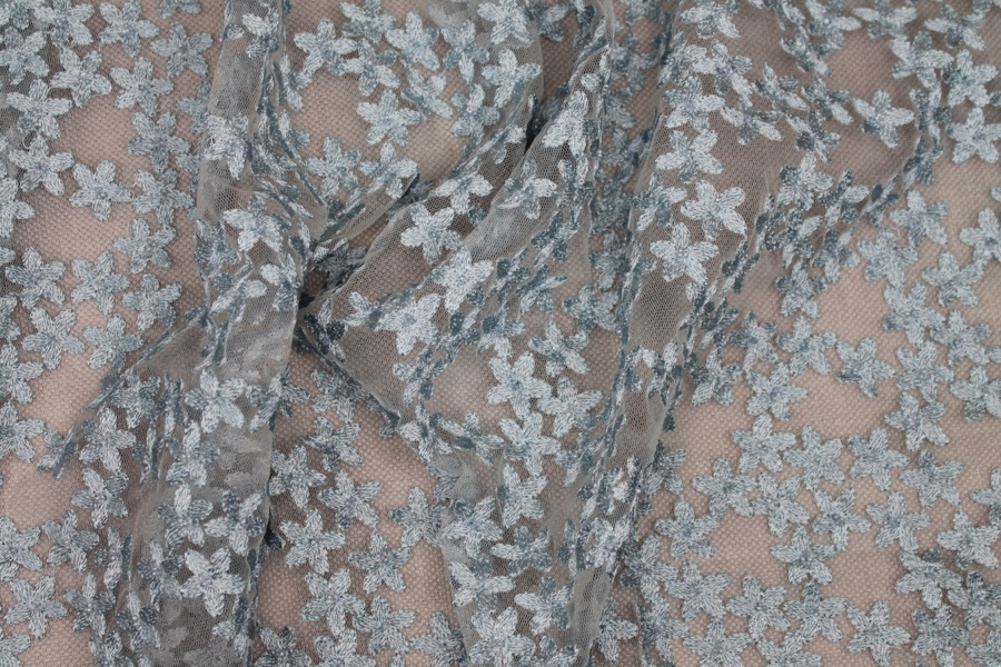 Beaded and Embroidered Flowers on Tulle - New Pale Blue - 0.75m Piece fabric, image 8 of 8