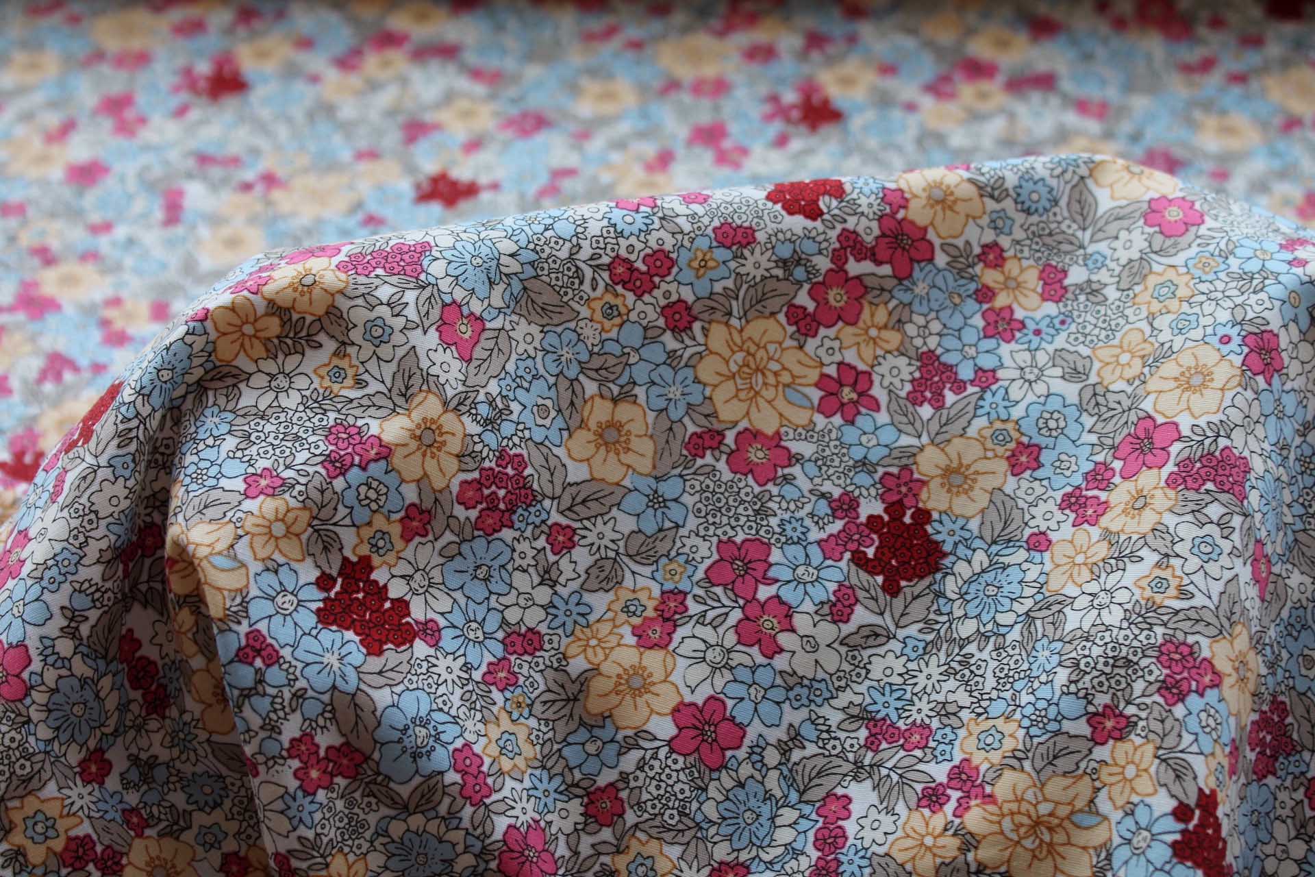 Printed Cotton Lawn - Yellow, Pink and Pale Blue on Off White fabric, image 5 of 5