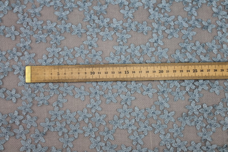 Beaded and Embroidered Flowers on Tulle - New Pale Blue - 0.15m Piece fabric, image 5 of 7