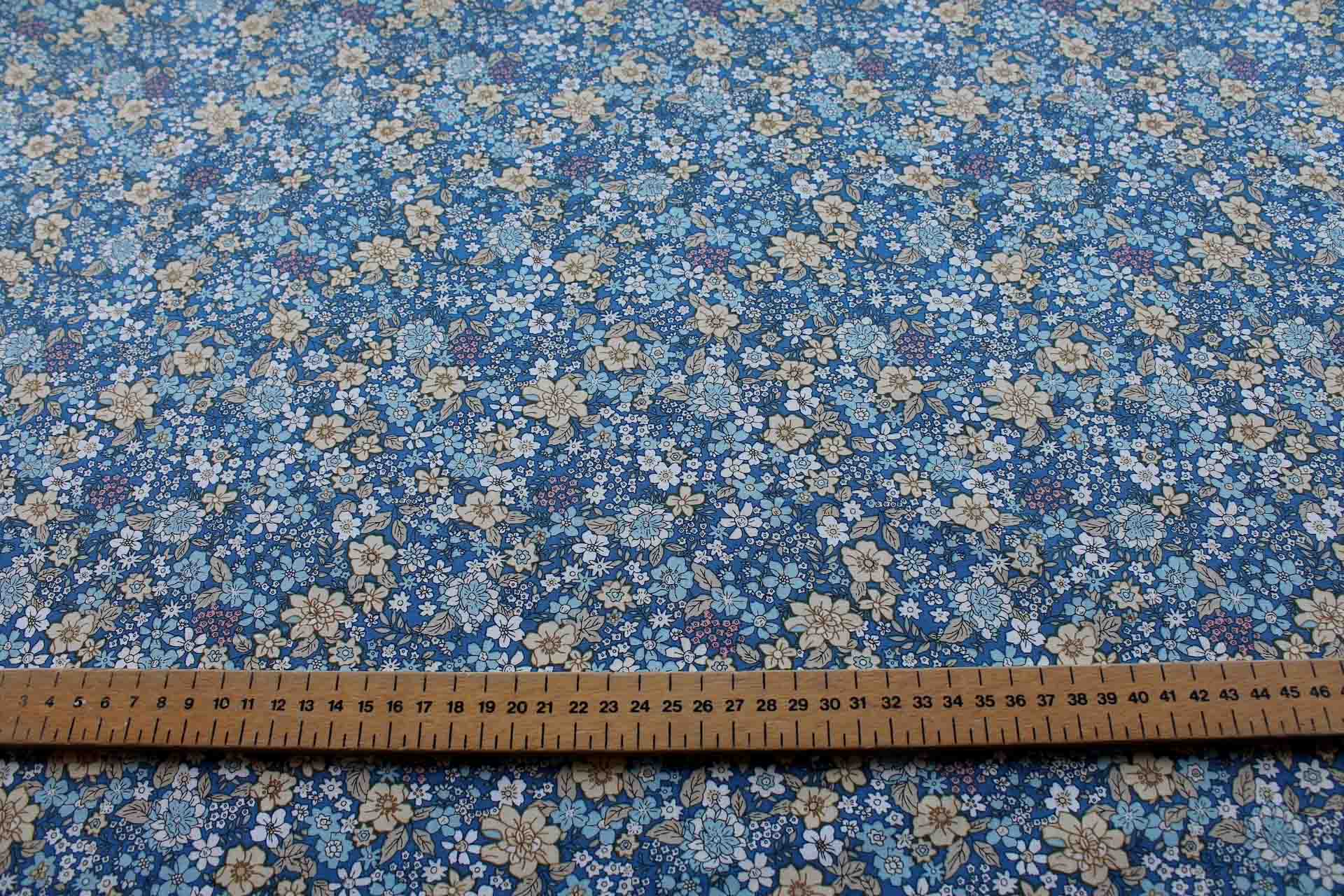 Printed Cotton Lawn - Yellow, White and Pale Blue on Mid Blue fabric, image 2 of 5