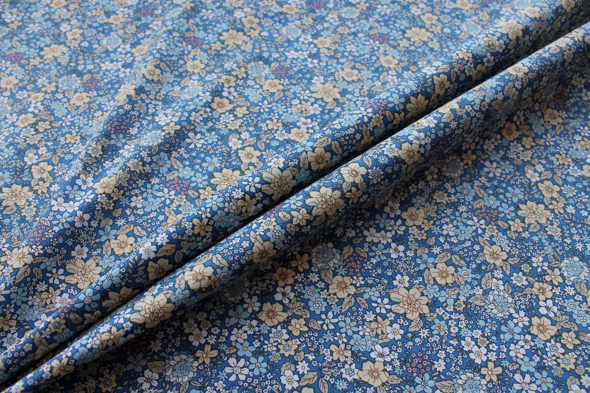 Printed Cotton Lawn - Yellow, White and Pale Blue on Mid Blue fabric, image 3 of 5