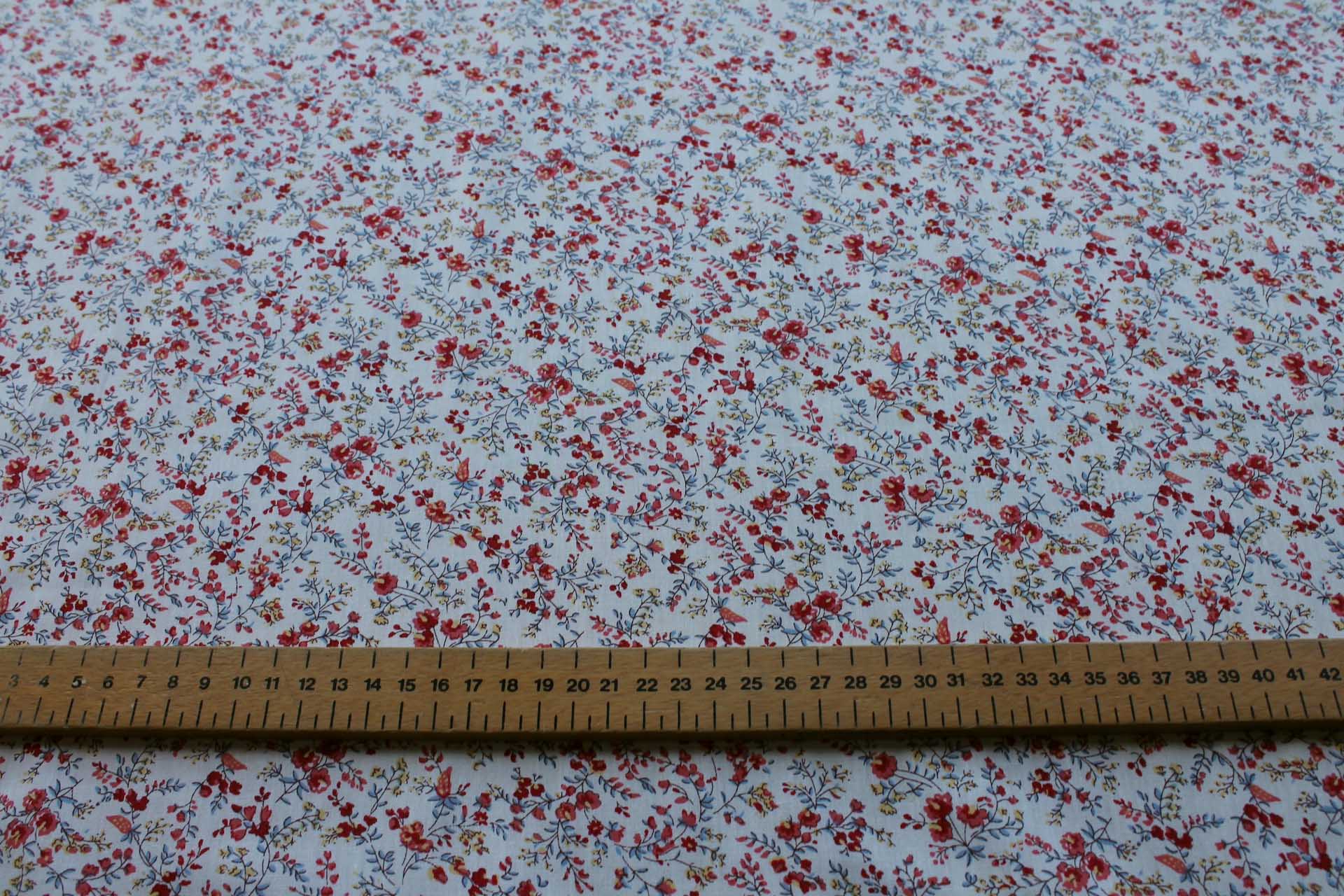 Printed Cotton Lawn - Red, Pink and Pale Blue on Off White fabric, image 2 of 5
