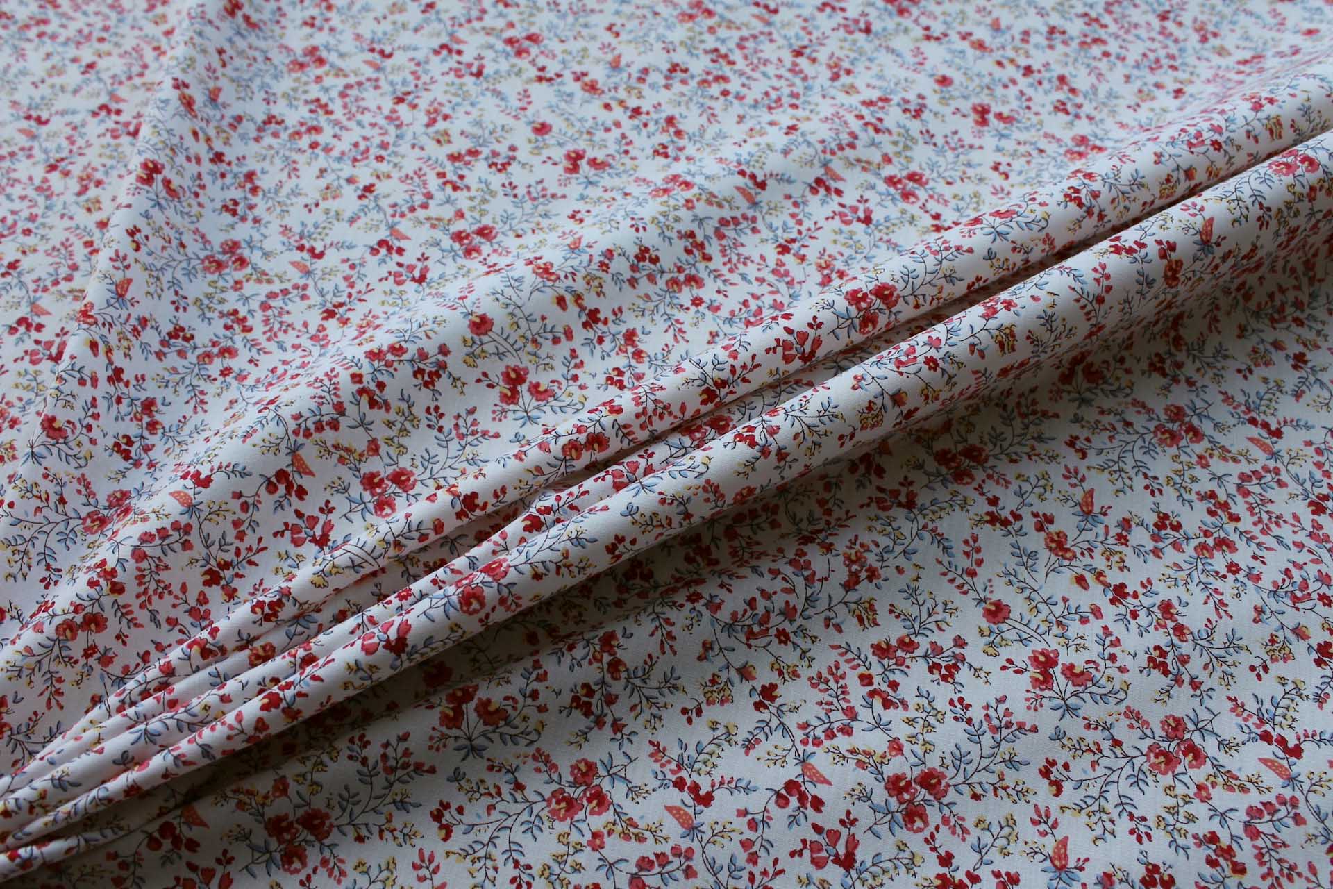 Printed Cotton Lawn - Red, Pink and Pale Blue on Off White fabric, image 3 of 5