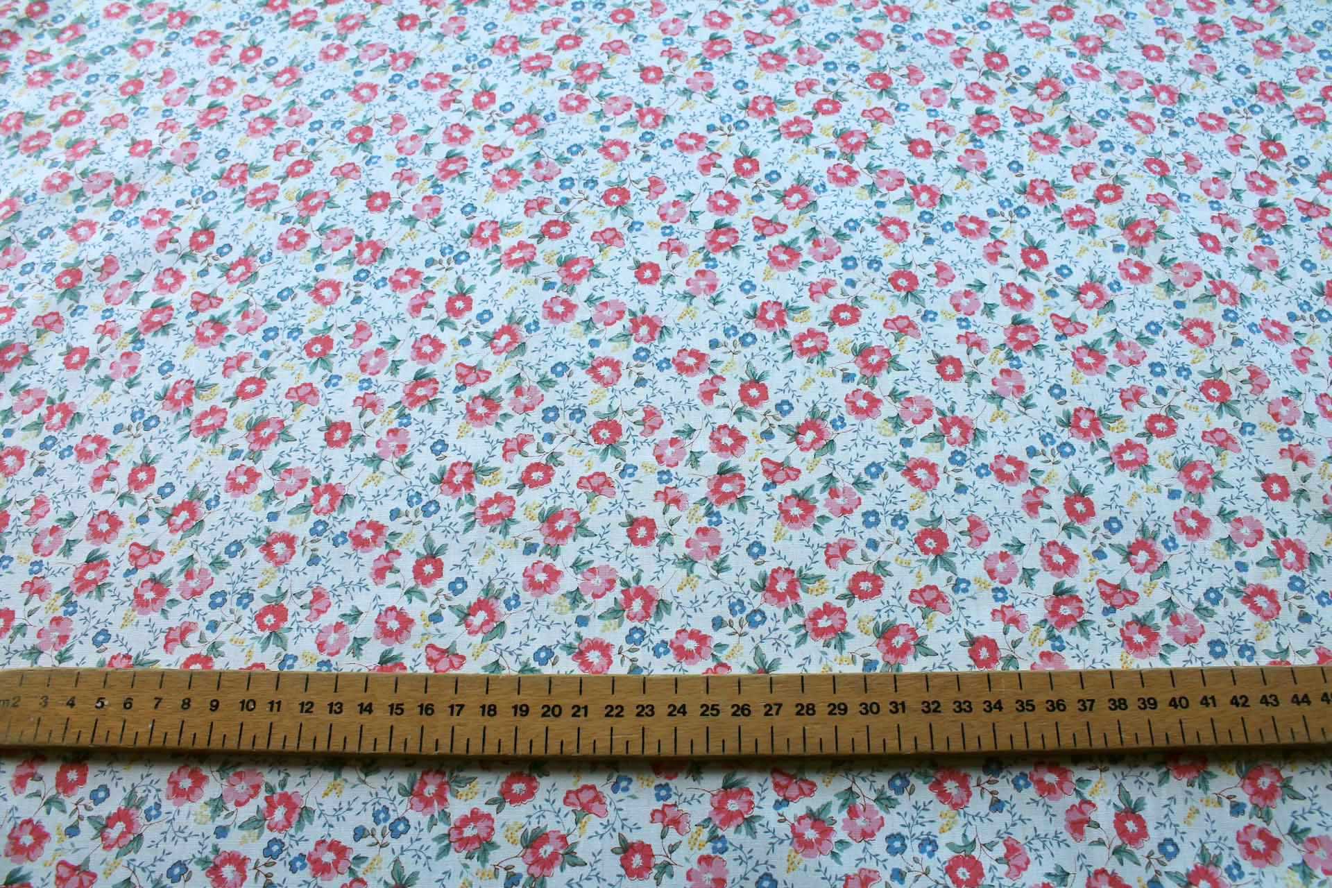 Printed Cotton Lawn - Yellow, Coral and Blue on Off White fabric, image 2 of 5