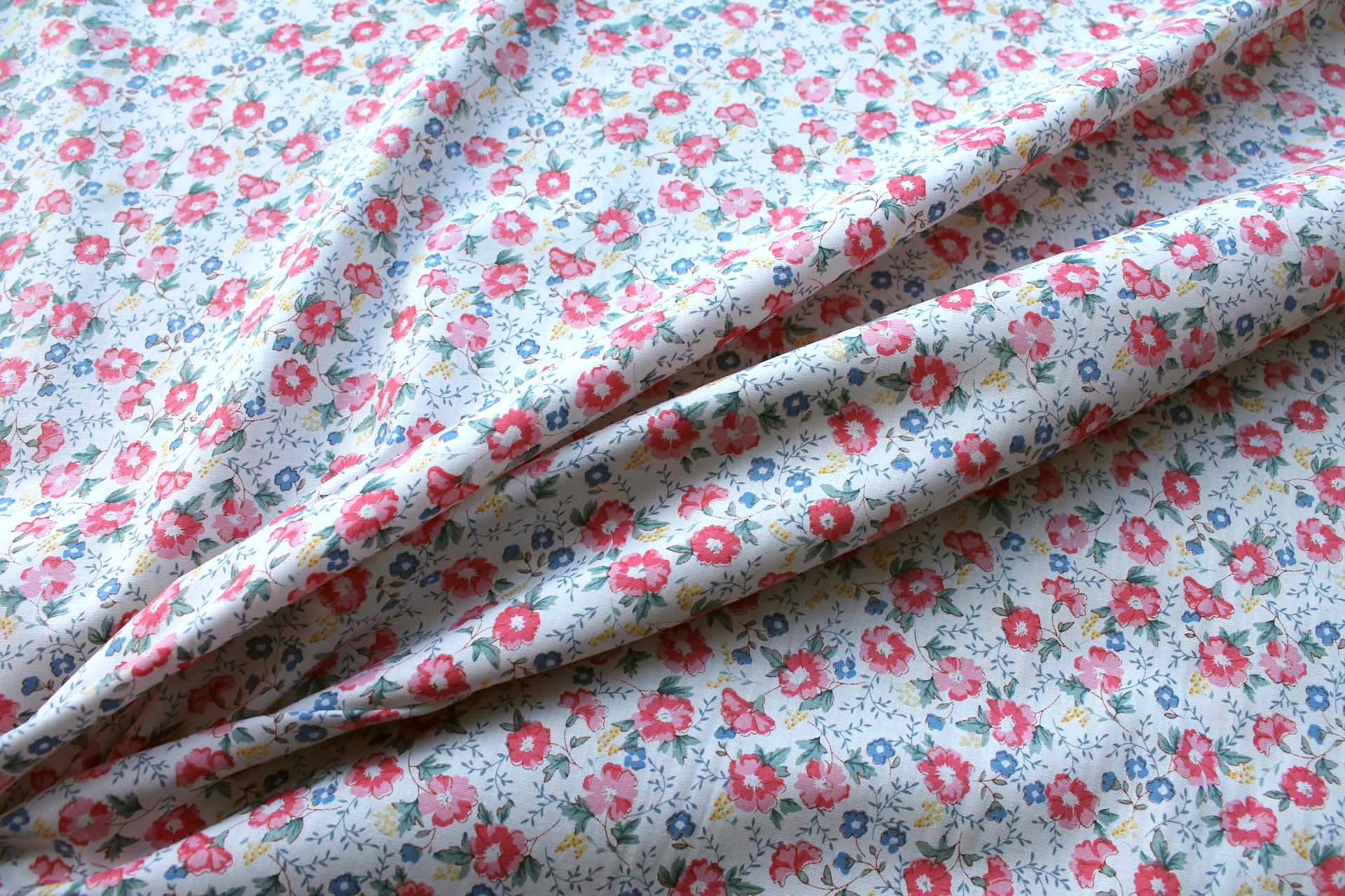 Printed Cotton Lawn - Yellow, Coral and Blue on Off White fabric, image 3 of 5