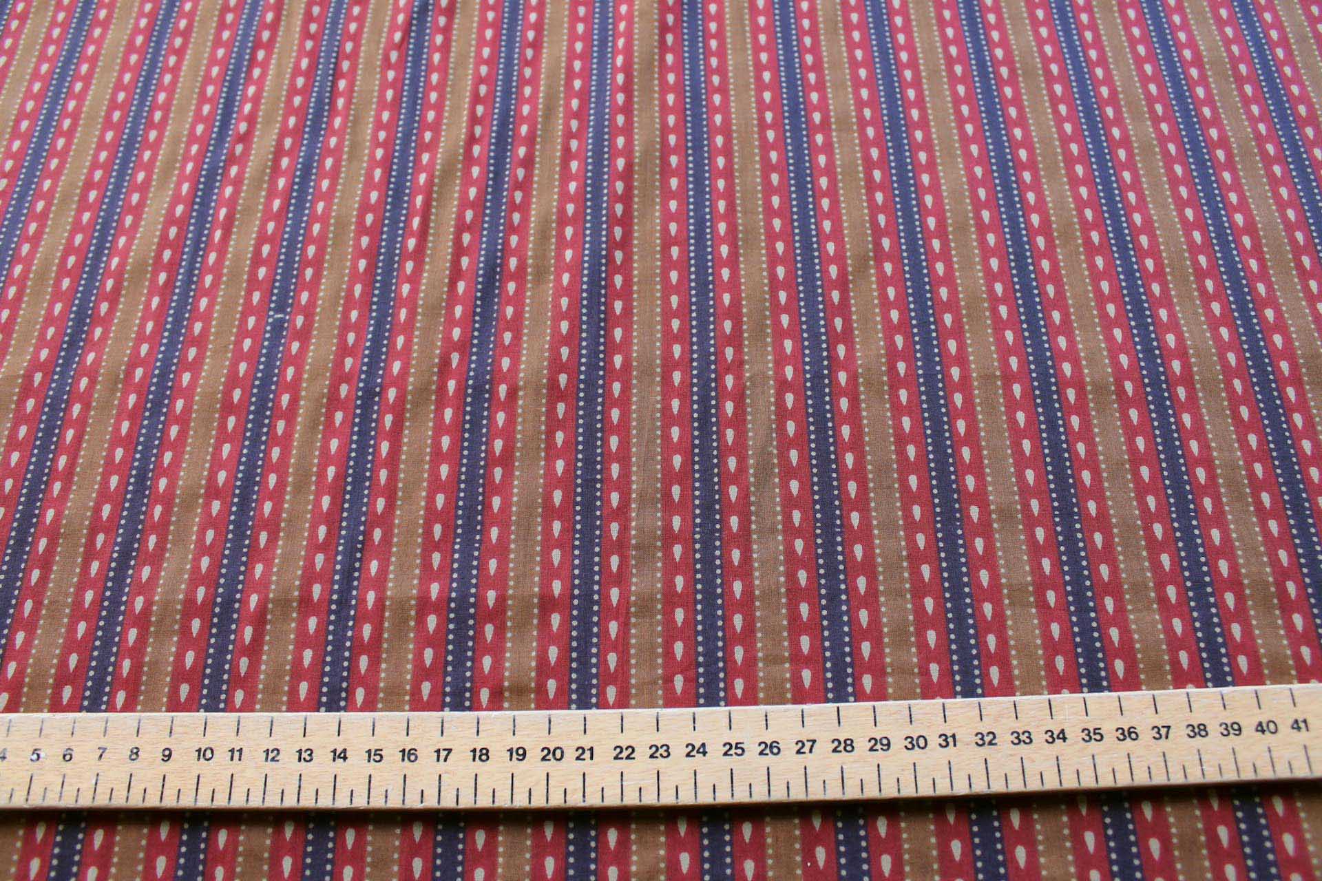 Printed Cotton Lawn - Black, Caramel and Dark Red Stripes fabric, image 2 of 5