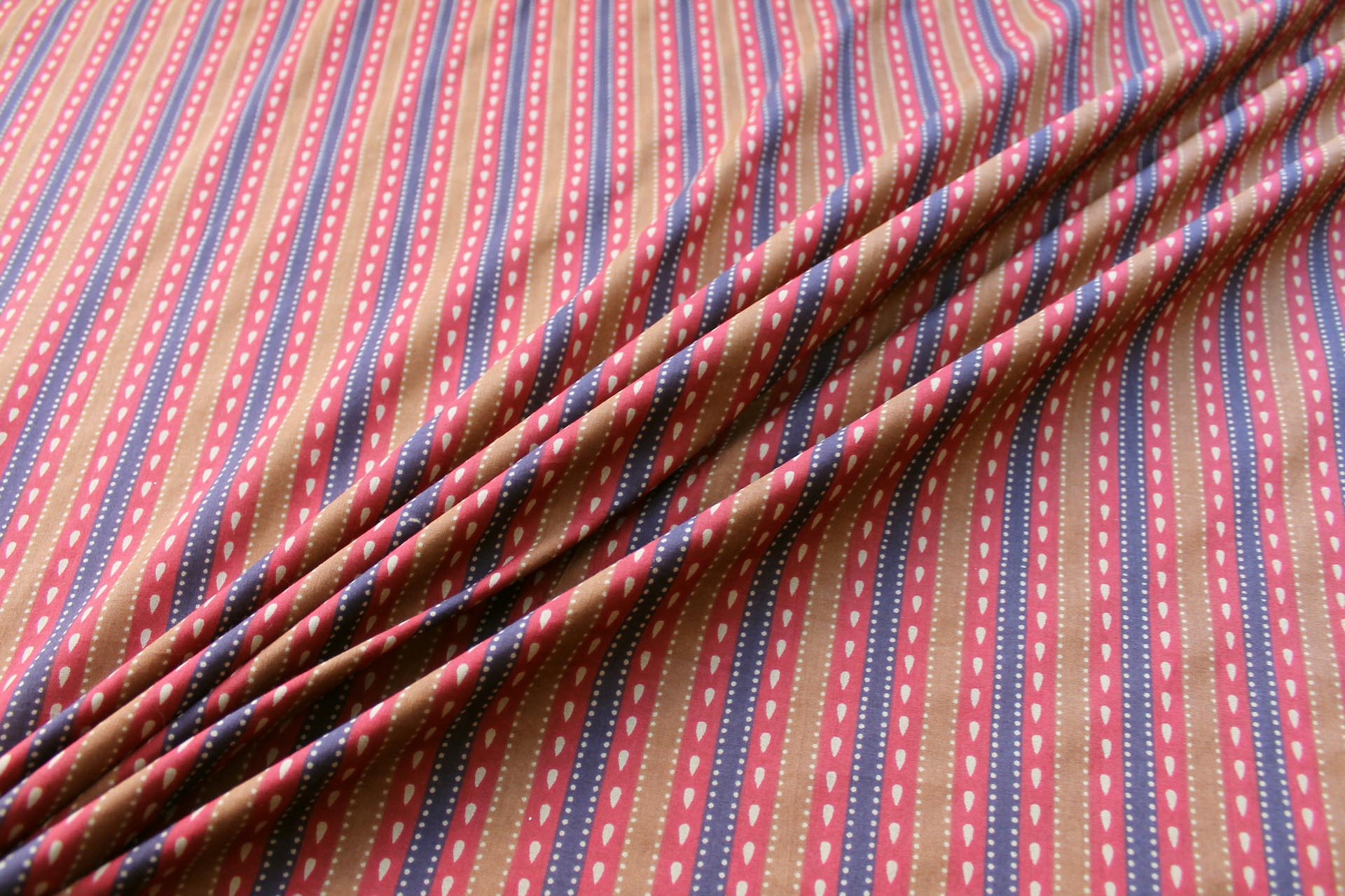 Printed Cotton Lawn - Black, Caramel and Dark Red Stripes fabric, image 3 of 5