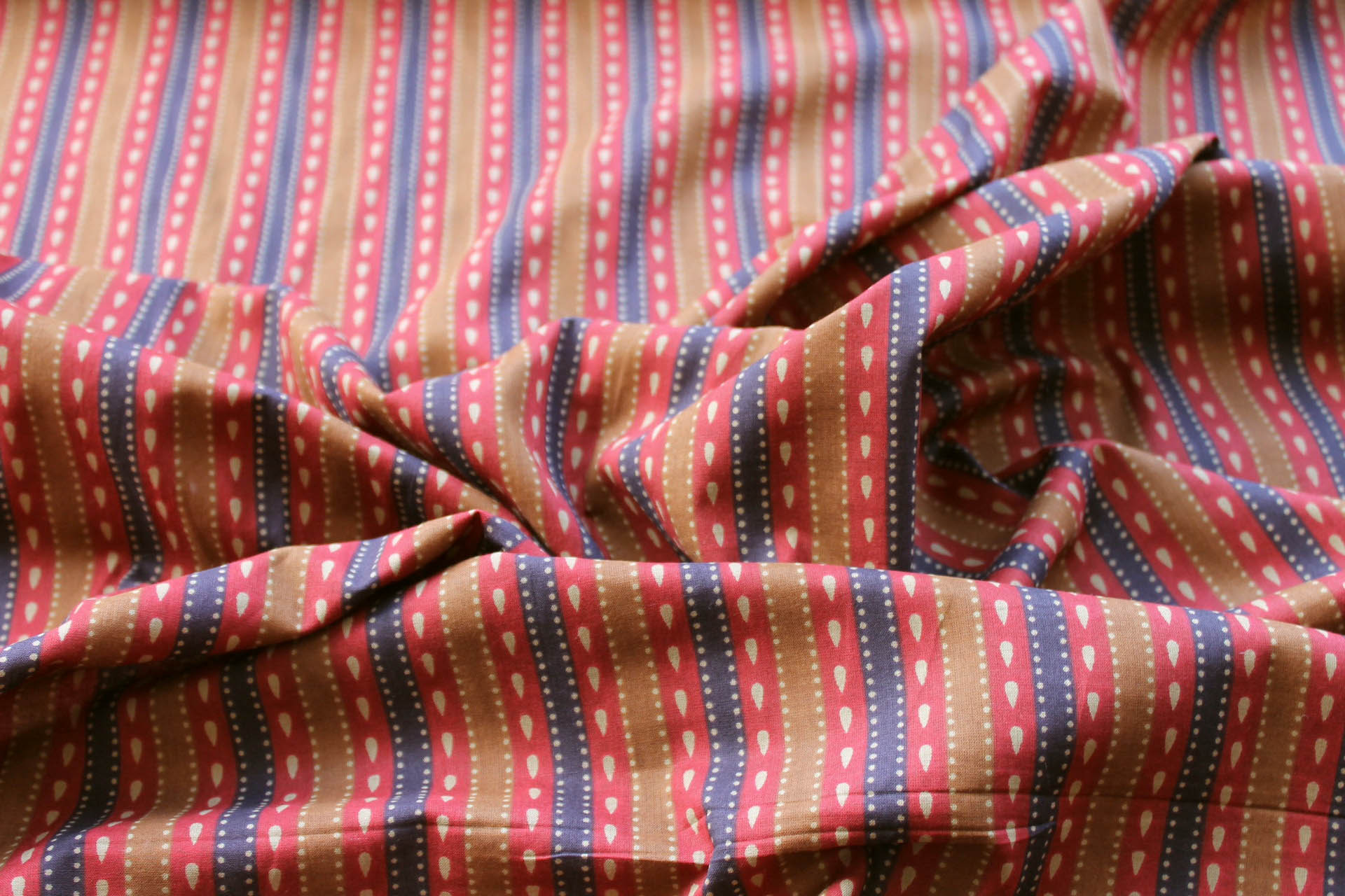Printed Cotton Lawn - Black, Caramel and Dark Red Stripes fabric, image 4 of 5