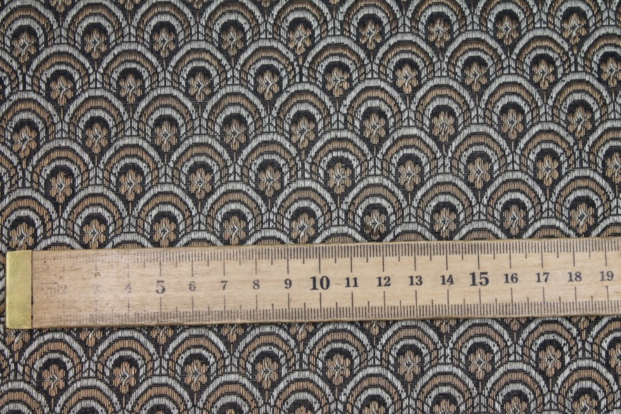 Banaras Brocade - Charcoal, Ivory and Gold Scale Pattern fabric, image 4 of 7