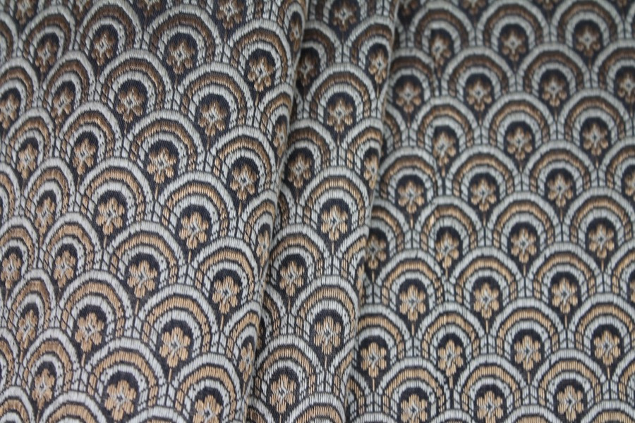 Banaras Brocade - Charcoal, Ivory and Gold Scale Pattern fabric, image 3 of 7