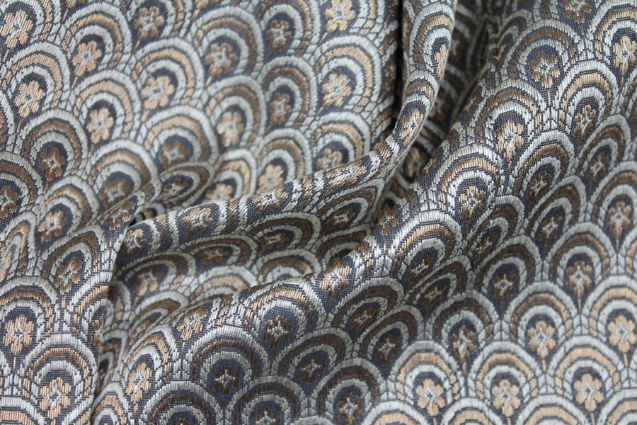Banaras Brocade - Charcoal, Ivory and Gold Scale Pattern fabric, image 6 of 7