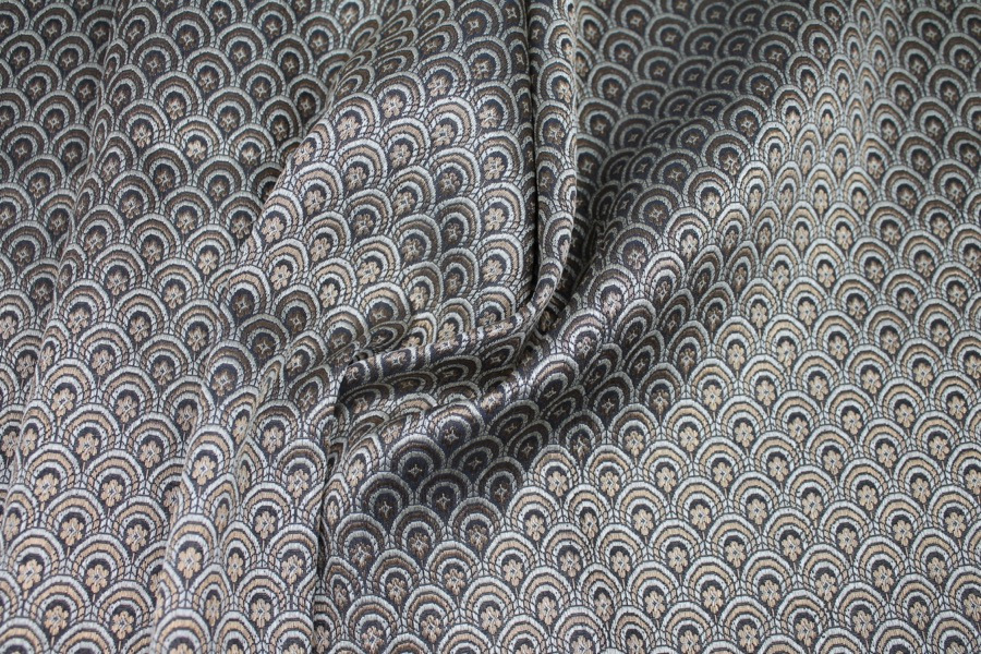 Banaras Brocade - Charcoal, Ivory and Gold Scale Pattern fabric, image 7 of 7
