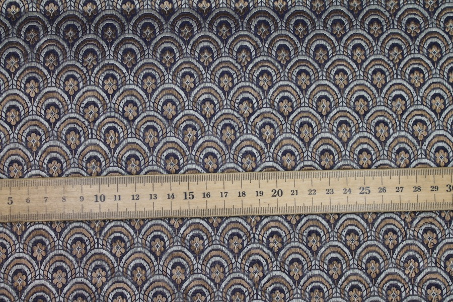 Banaras Brocade - Navy Blue, Ivory and Gold Scale Pattern fabric, image 3 of 7