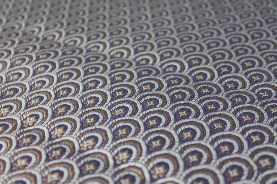 Banaras Brocade - Navy Blue, Ivory and Gold Scale Pattern fabric, image 4 of 7