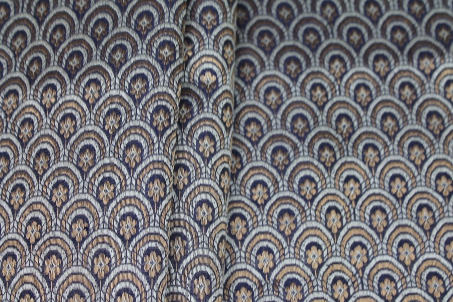 Banaras Brocade - Navy Blue, Ivory and Gold Scale Pattern fabric, image 6 of 7
