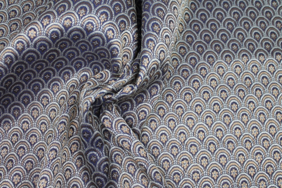 Banaras Brocade - Navy Blue, Ivory and Gold Scale Pattern fabric, image 7 of 7