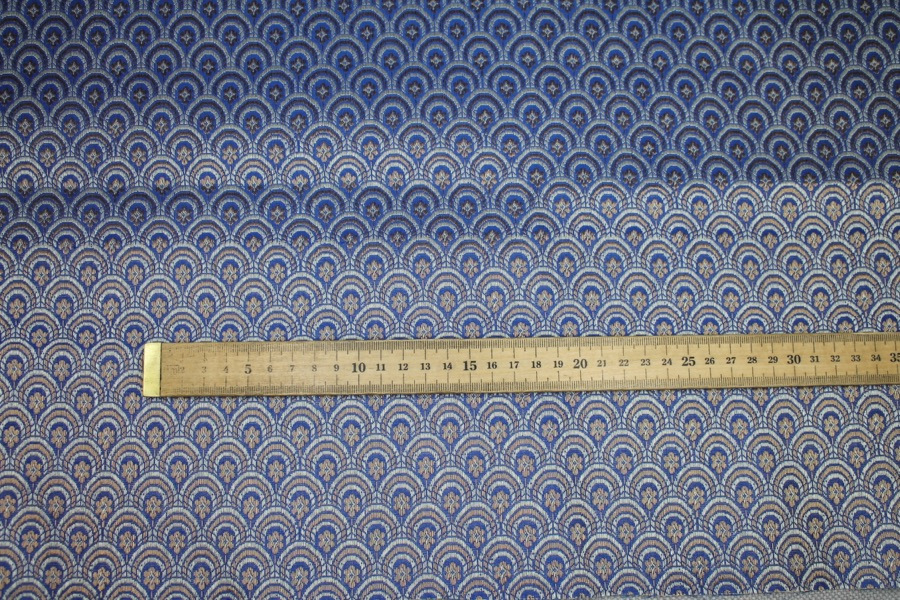 Banaras Brocade - Royal Blue, Ivory and Gold Scale Pattern fabric, image 3 of 8