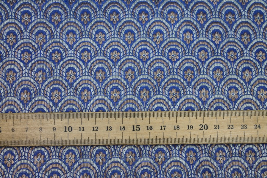 Banaras Brocade - Royal Blue, Ivory and Gold Scale Pattern fabric, image 4 of 8