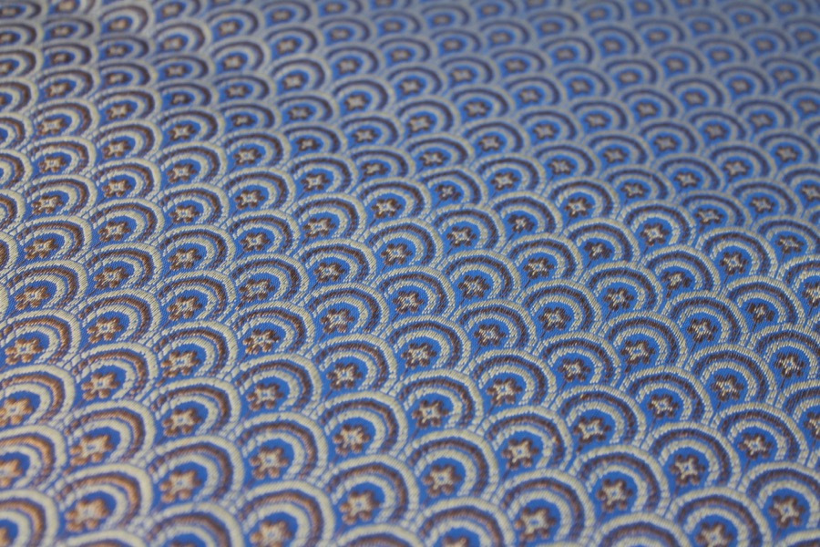 Banaras Brocade - Royal Blue, Ivory and Gold Scale Pattern fabric, image 5 of 8