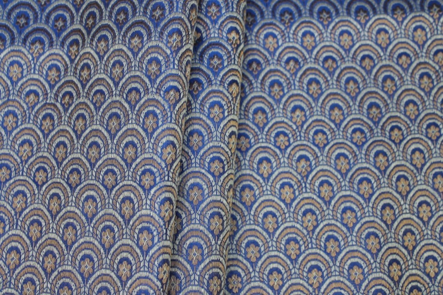 Banaras Brocade - Royal Blue, Ivory and Gold Scale Pattern fabric, image 2 of 8
