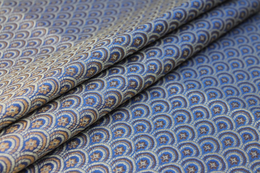 Banaras Brocade - Royal Blue, Ivory and Gold Scale Pattern fabric