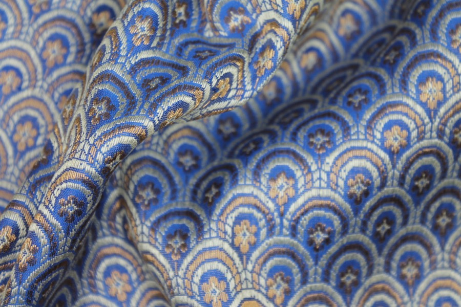 Banaras Brocade - Royal Blue, Ivory and Gold Scale Pattern fabric, image 6 of 8