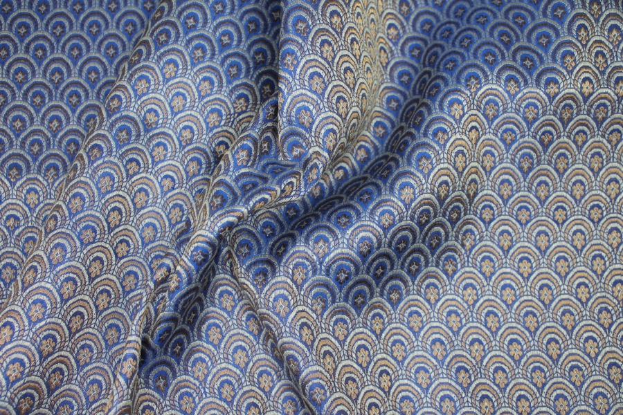 Banaras Brocade - Royal Blue, Ivory and Gold Scale Pattern fabric, image 7 of 8