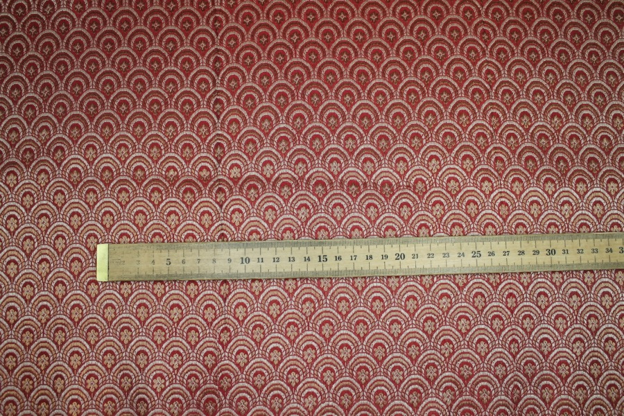 Banaras Brocade - Red, Cream and Gold Scale Pattern fabric, image 2 of 8