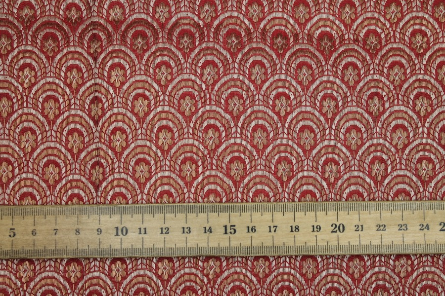 Banaras Brocade - Red, Cream and Gold Scale Pattern fabric, image 6 of 8