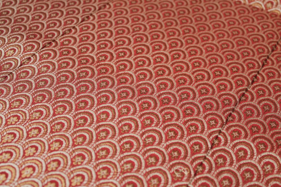 Banaras Brocade - Red, Cream and Gold Scale Pattern fabric, image 3 of 8