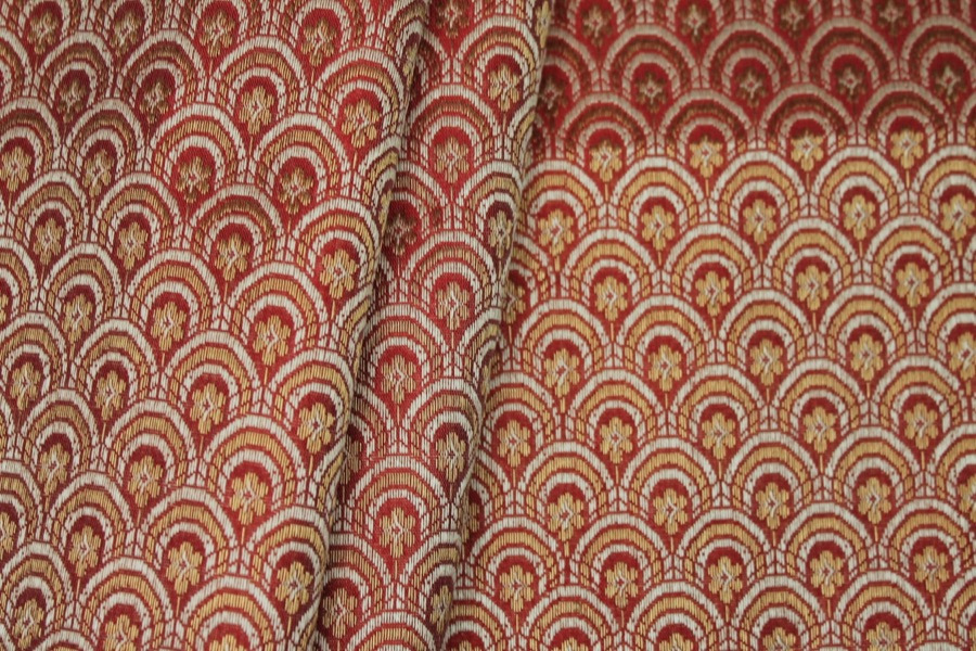 Banaras Brocade - Red, Cream and Gold Scale Pattern fabric, image 5 of 8